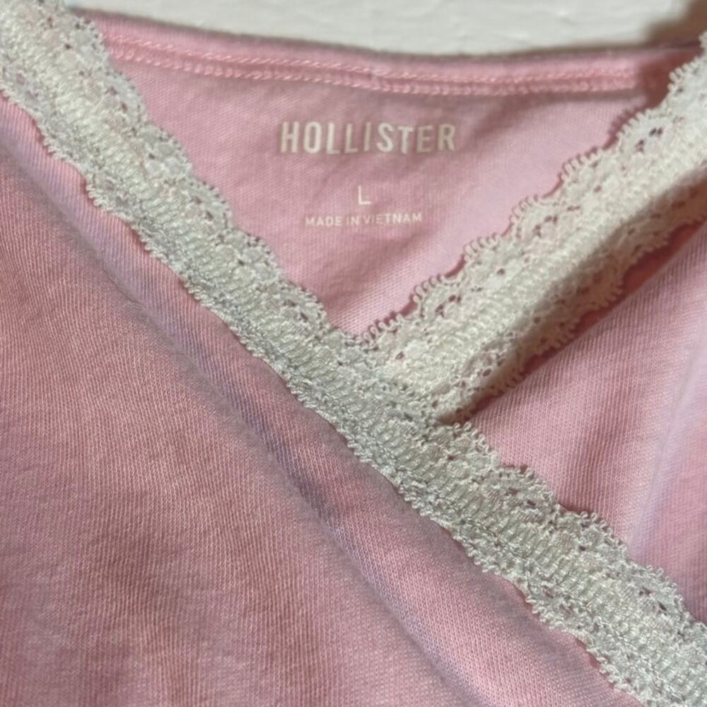 Hollister Pink Lace Trim Babydoll Cami Tank Top Tie Back Size Large Boho Soft - Picture 2 of 6